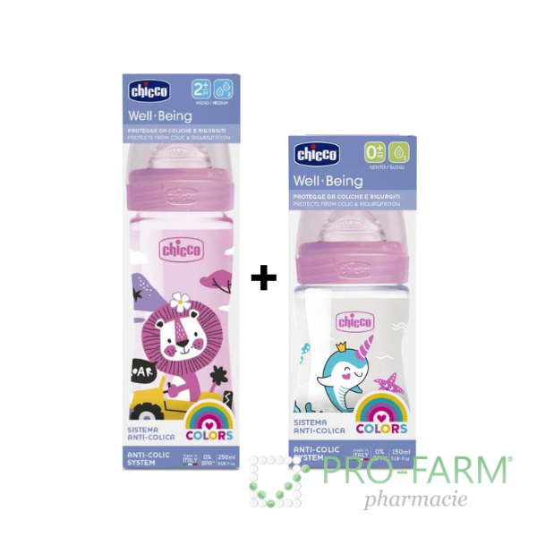 CHICCO SET Well Being PP Bottle 2m+ 250 ml + PP Bottle 0m+ 150 ml - ProFarm